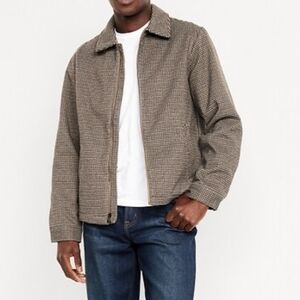 old navy ♡ relaxed zip jacket harrington mens large camel old money houndstooth